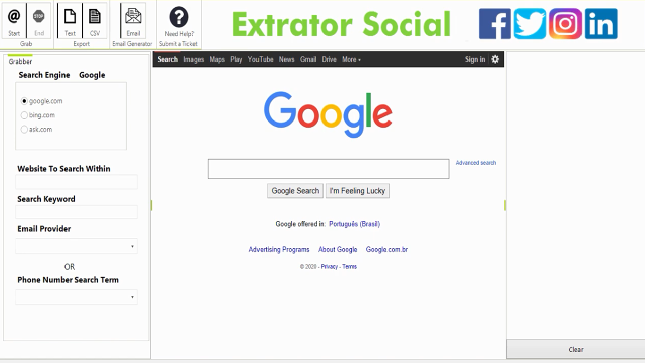 Extrator de Emails de Todas as Redes Sociais FaceBook, Instagram, Twitter e Outros.