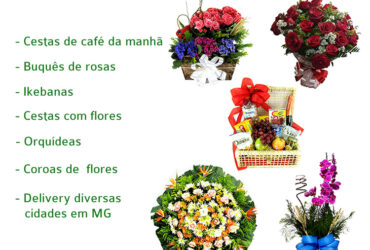 Mariana MG floricultura flora flores cesta de café da manhã, orquídea e coroa de flores